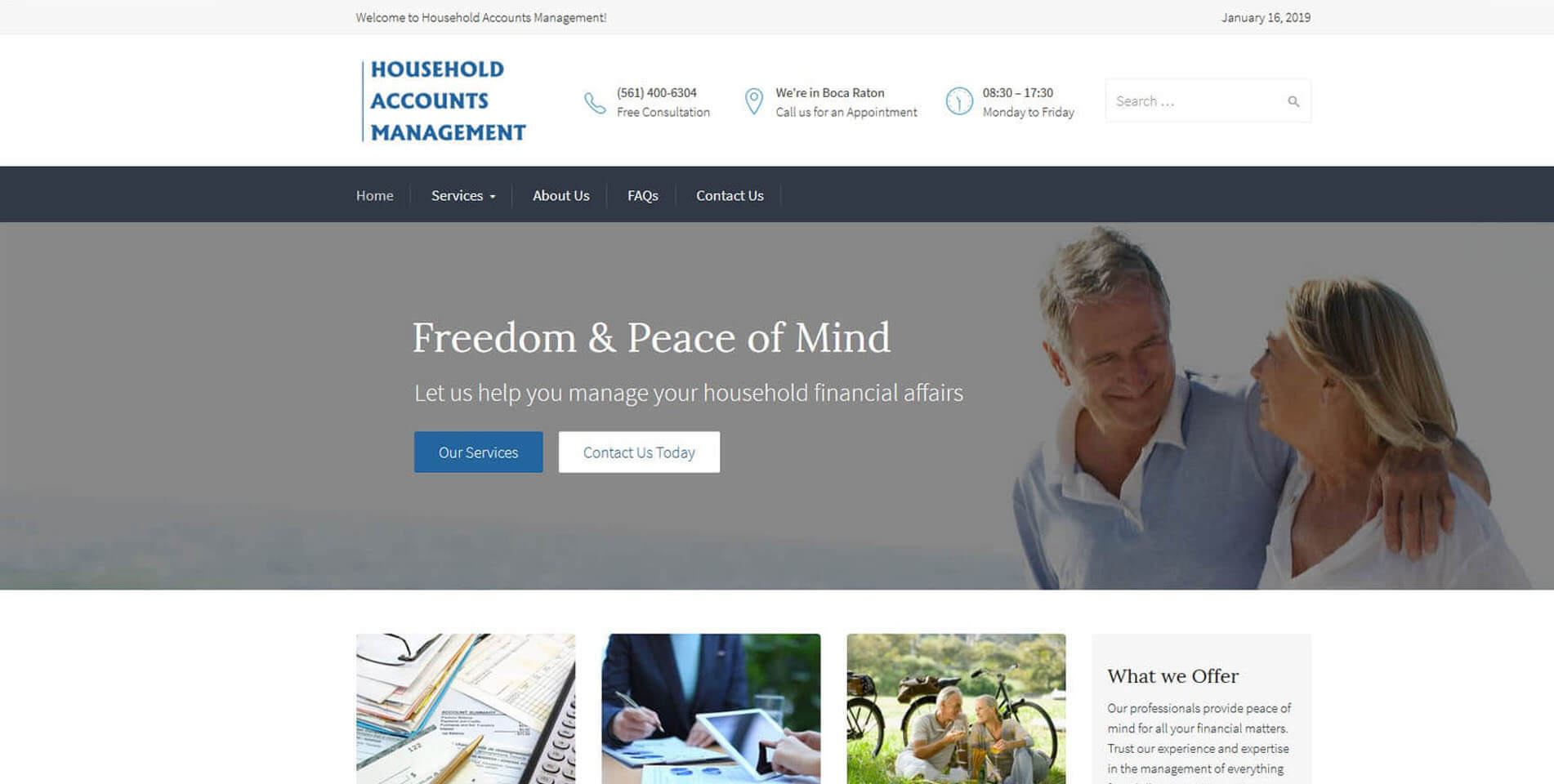 An image of the homepage of Household Accounts Management, website created by Not Fade Away Marketing