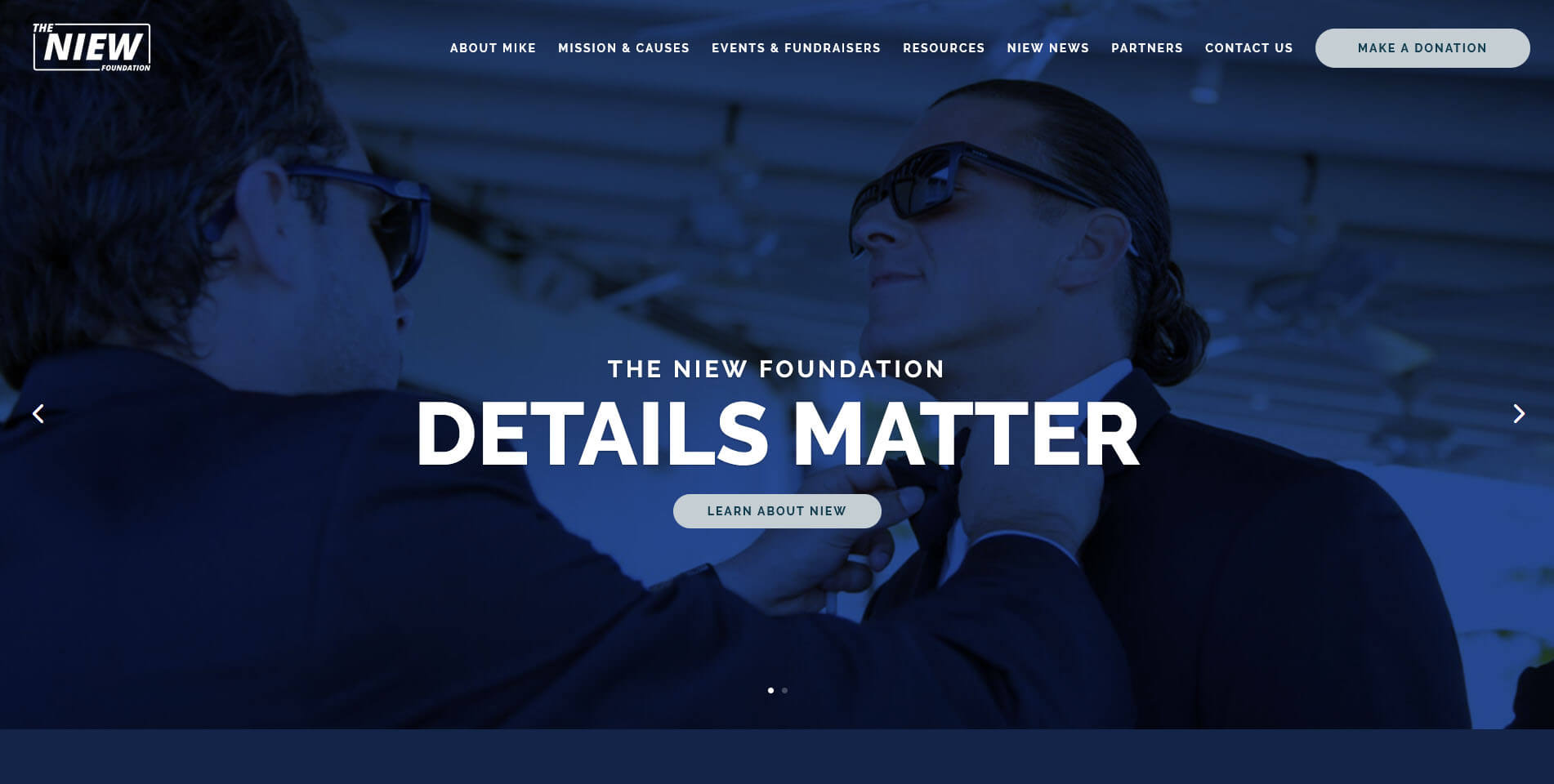 An image of the homepage of Niew Foundation, website created by Not Fade Away Marketing