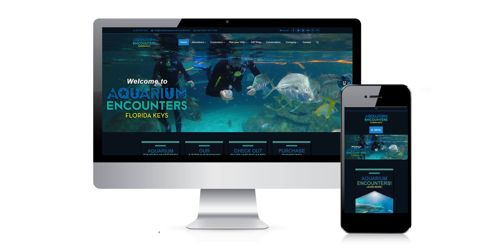 An image of the responsive design of Florida Keys Aquarium Encounters, website created by Not Fade Away Marketing