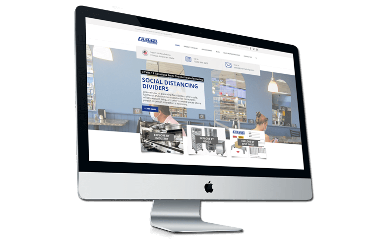 An image of the newly redesigned Channel Manufacturing website created by Not Fade Away. 