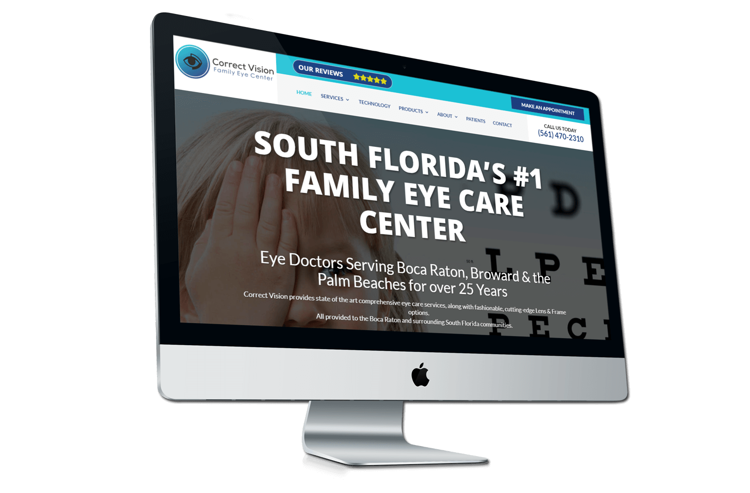 A after photo of the new Correct Vision website on a iMac mockup from Not Fade Away.