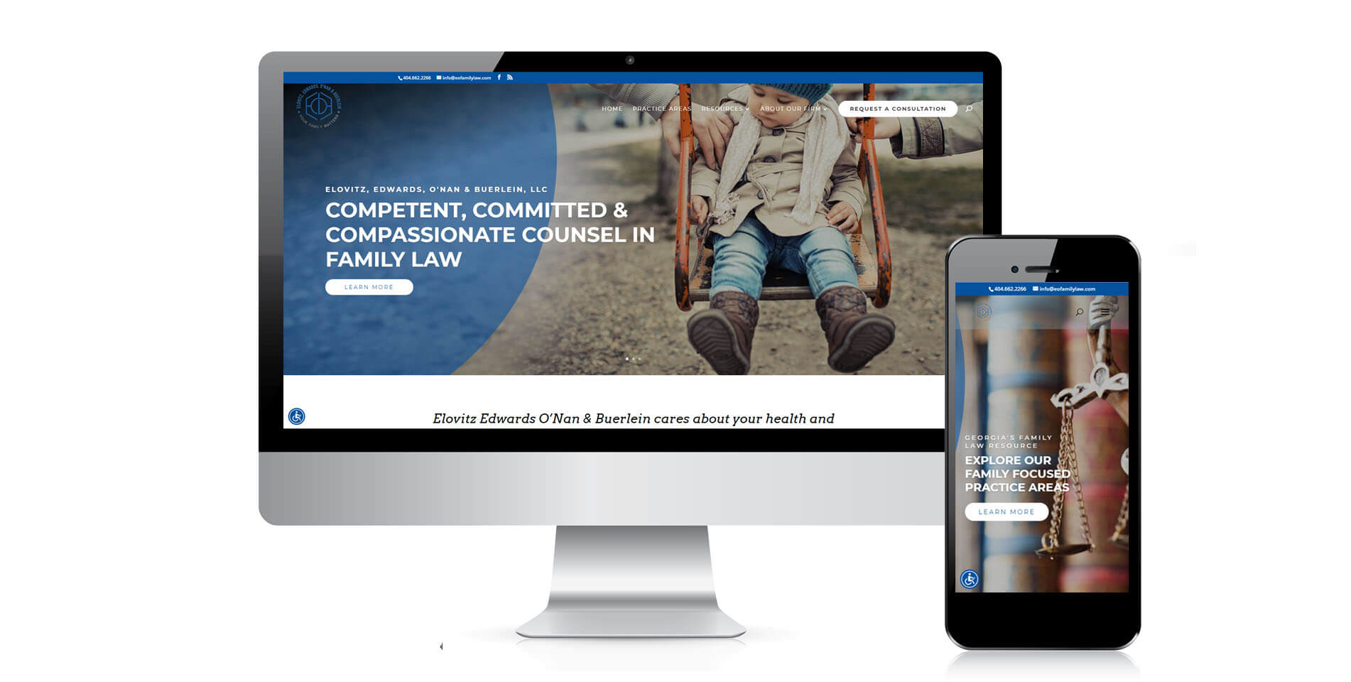 An image of the responsive design of Eo Family Law, website created by Not Fade Away.