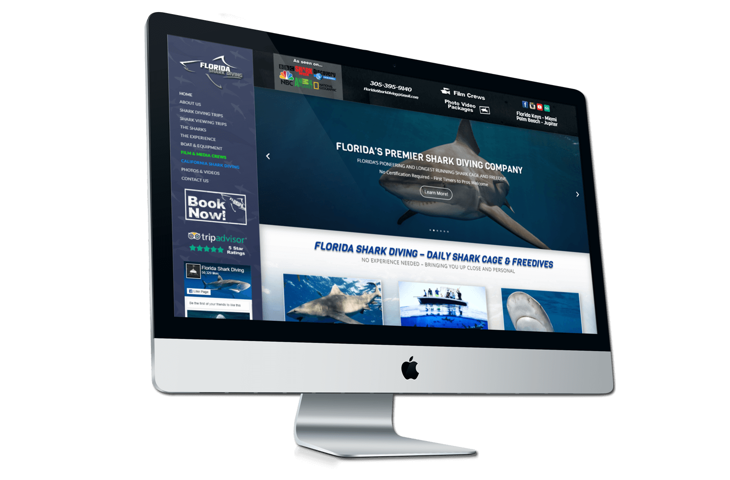 An image of the newly redesigned Florida Shark Diving website created by Not Fad