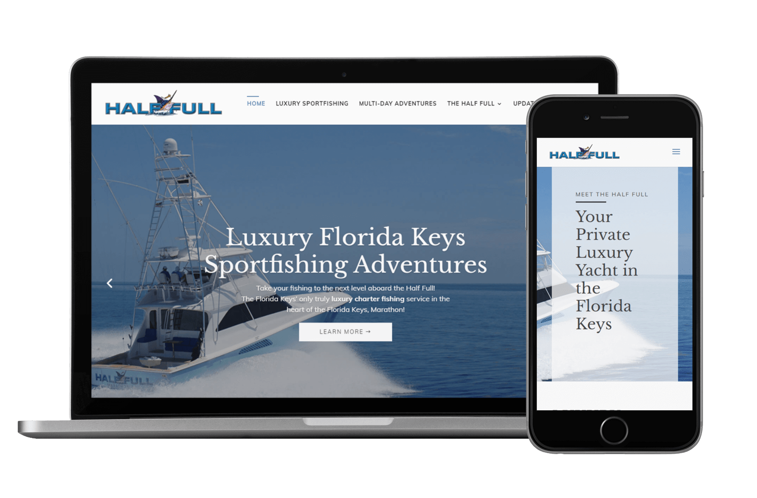 An image of the responsive web design created for the Half Full Sportsfishing Team.