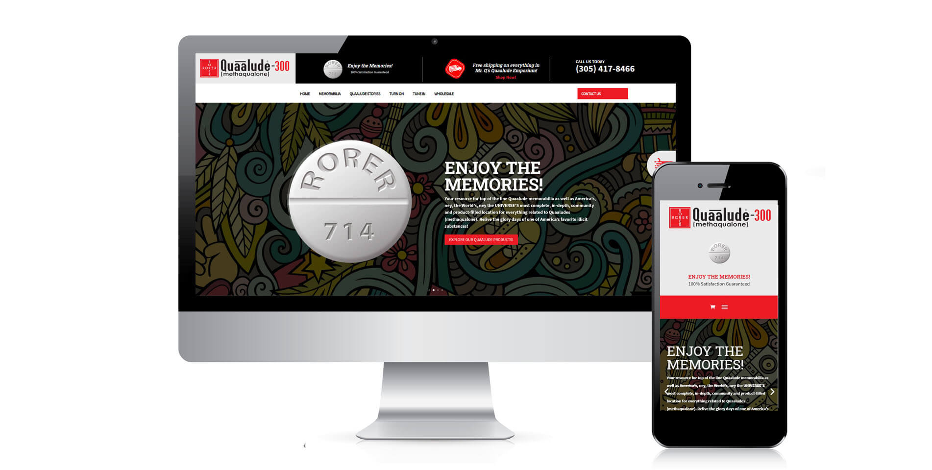 An image of the responsive design of Quaalude Bottle, website created by Not Fade Away Marketing