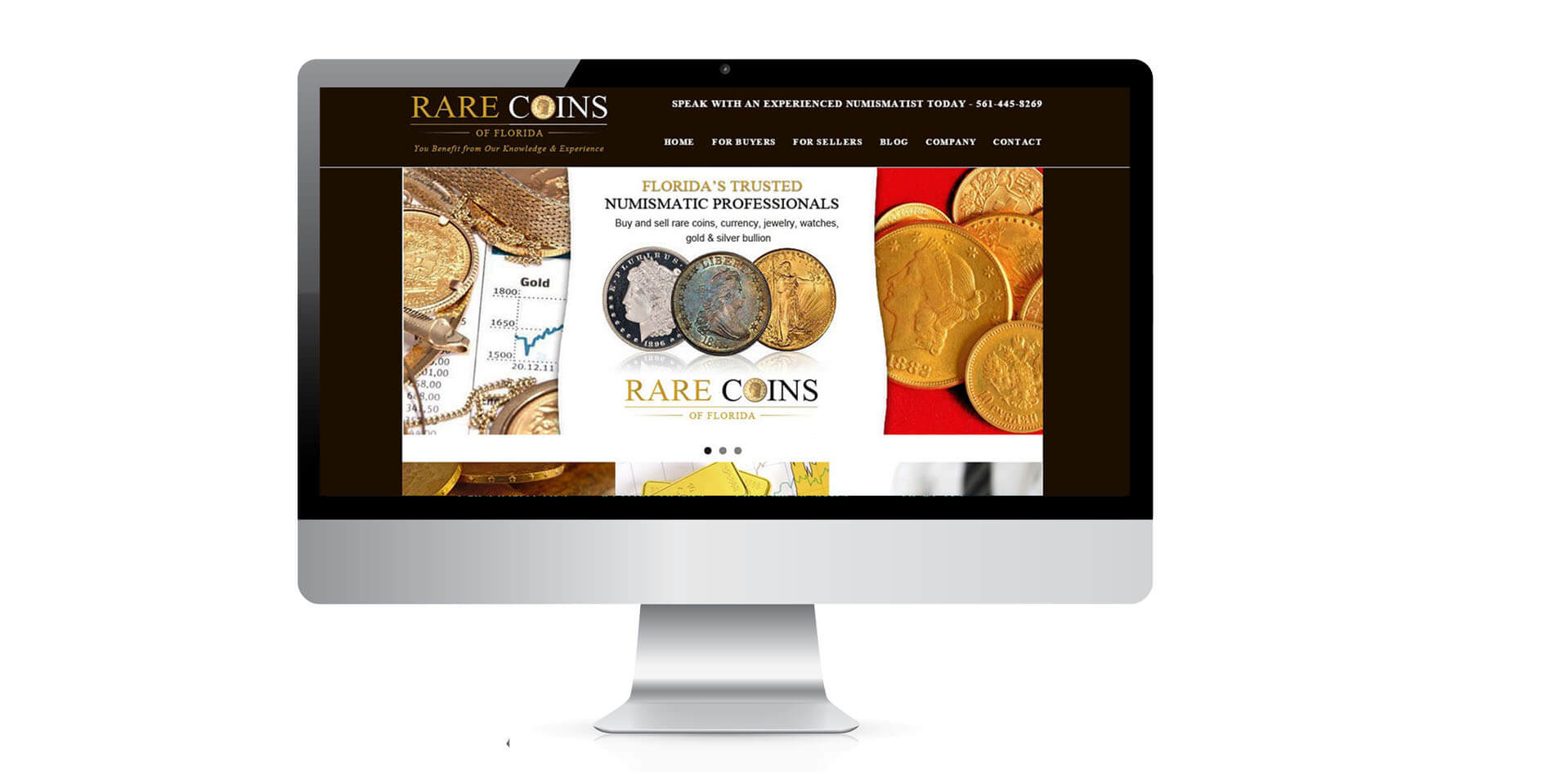 An image of the Rare Coins of Florida website on a mac computer mockup.