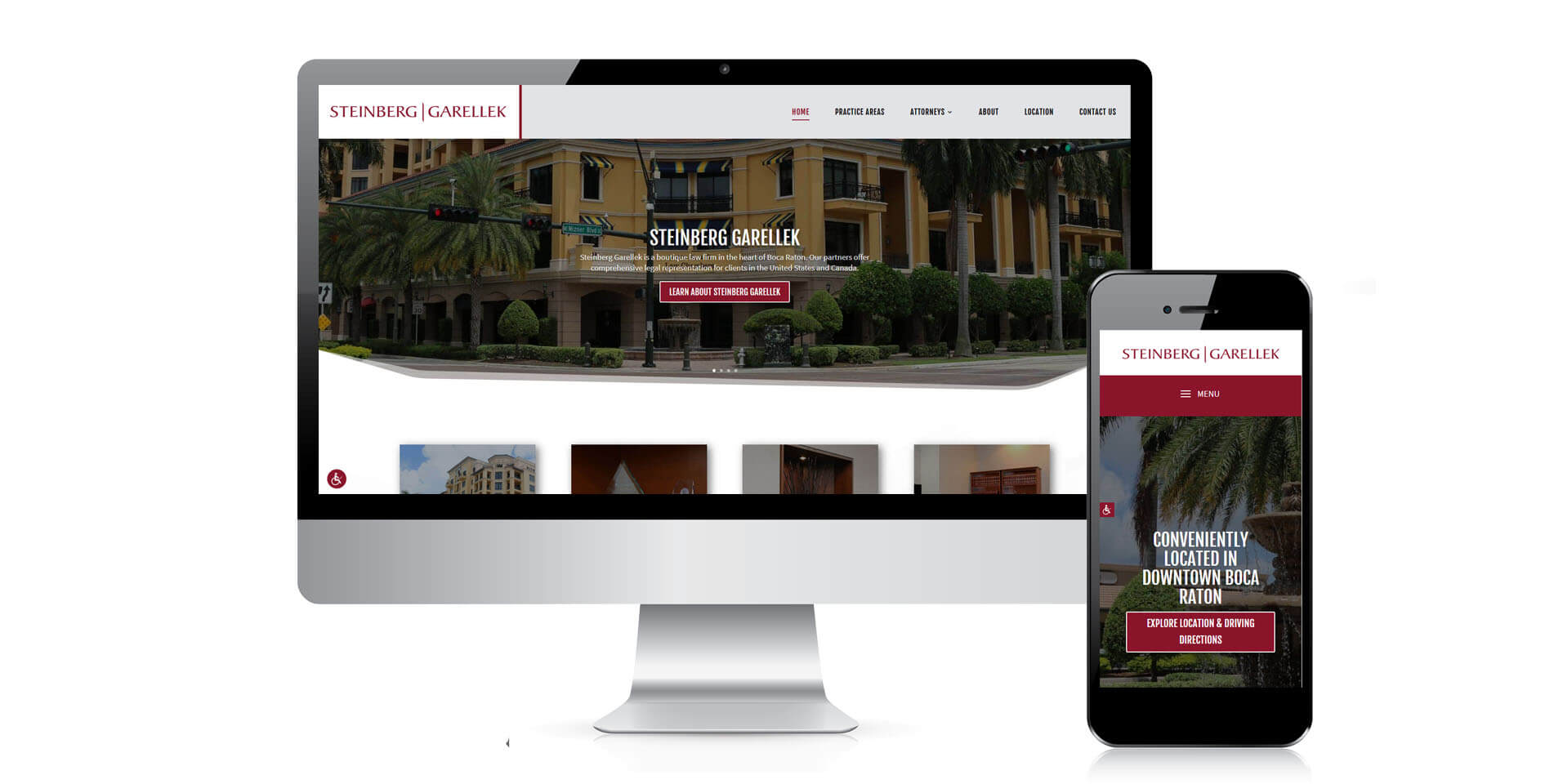 An image of the responsive design of Steinberg Garellek, website created by Not Fade Away Marketing