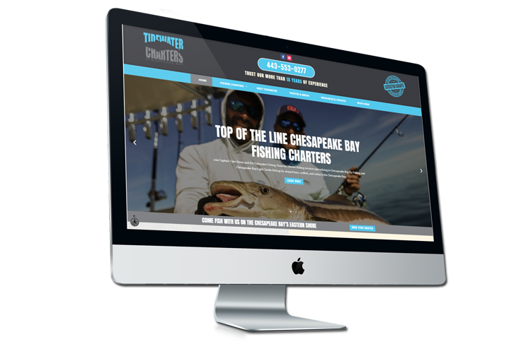 An image of the newly redesigned Tidewater Charters website created by Not Fade Away. 