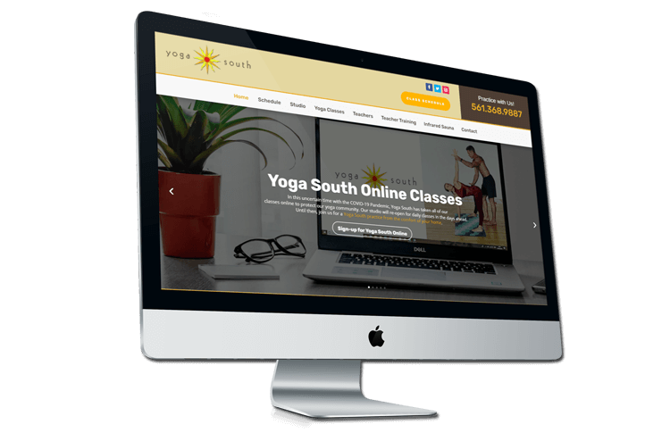 An image of Yoga South studio website after the Not Fade Away web design conversion.