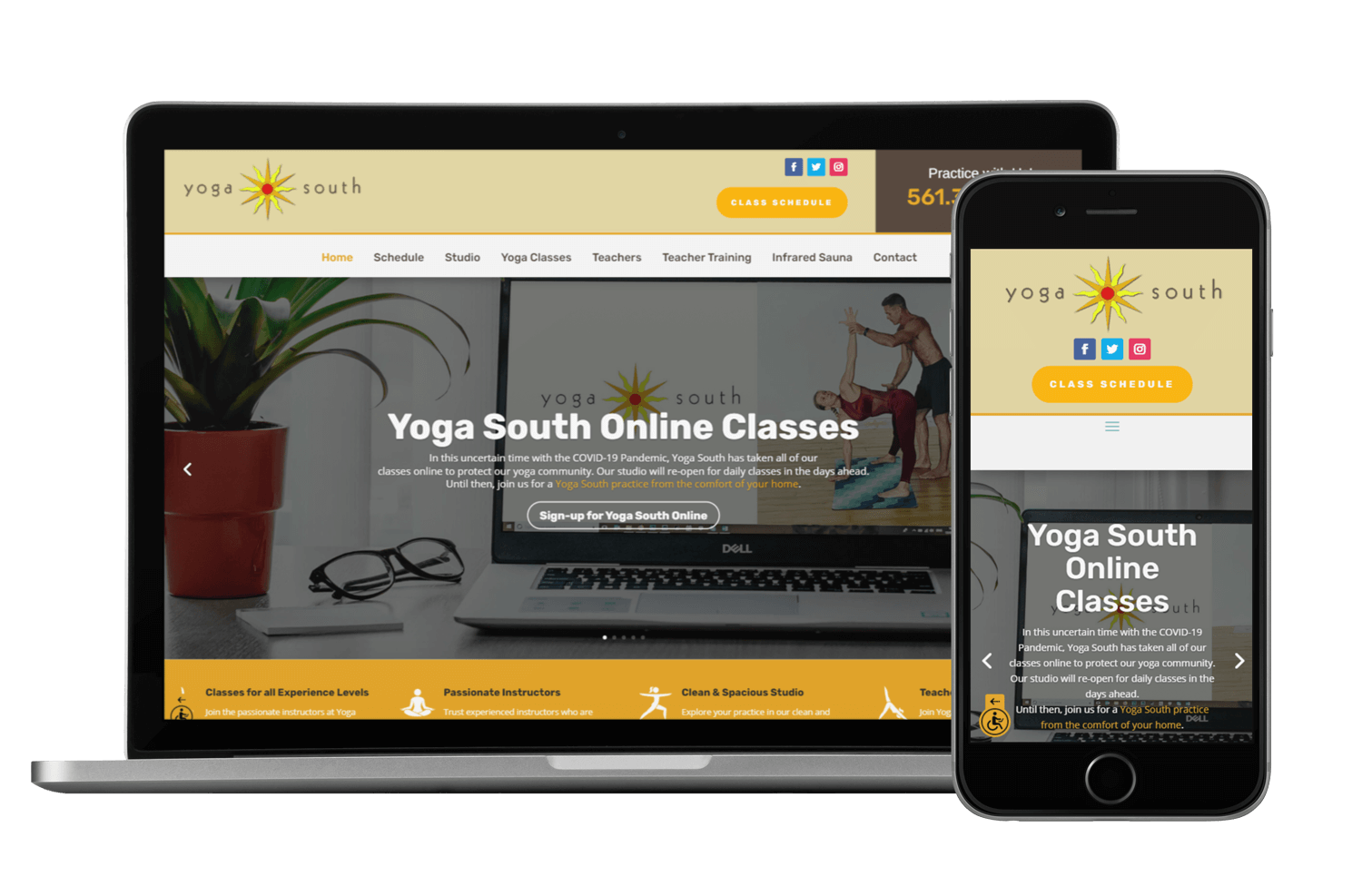 An image of the responsive web design created for Yoga South of Boca raton.