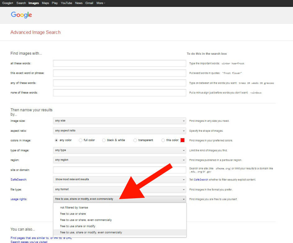Specify Image Usage Rights in Google Advanced Search