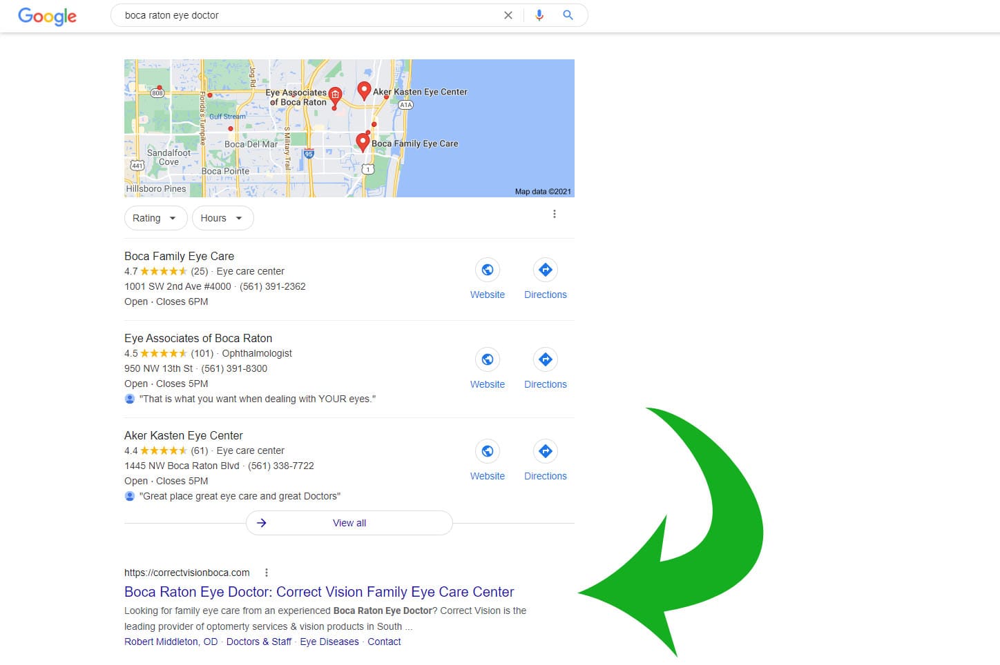 An image of the number one organic placement for Correct Vision of Boca raton.